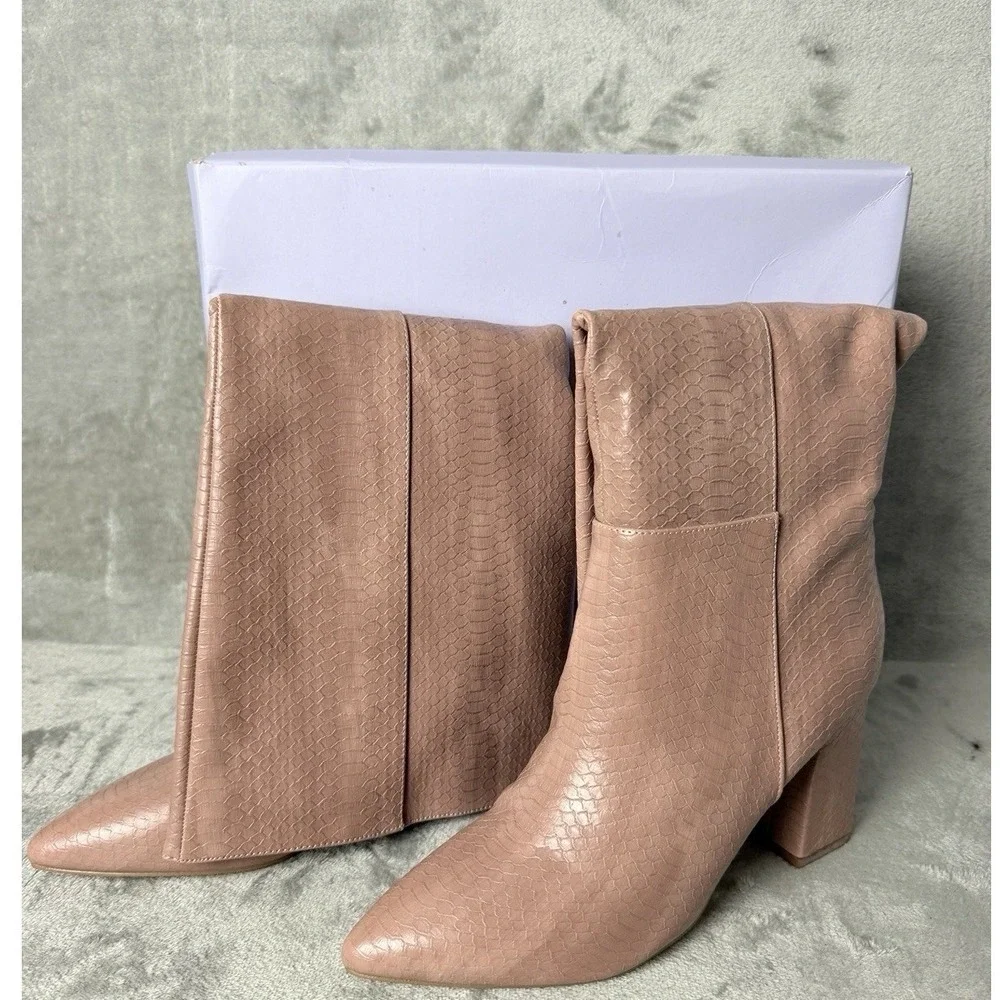 Madden Girl Firefly Women 8.5 Blush Pink Snakeskin Pointed Toe Block Heel Boot